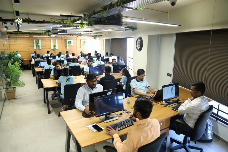 The open floor at the Hupp Technologies office in Ellisbridge, Ahmedabad